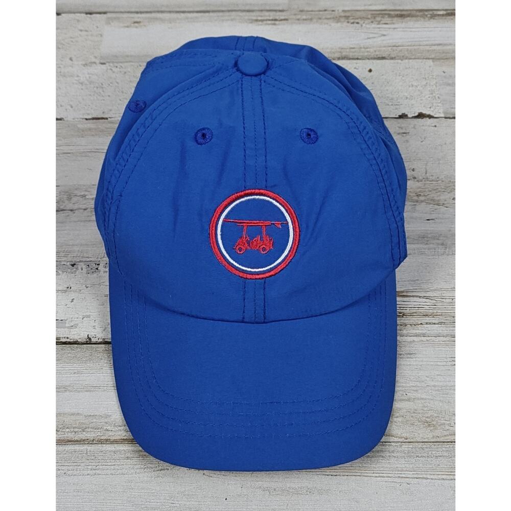 BALD HEAD BLUES Performance Cap Strap Back Blue Lightweight Wicking Golf Cart